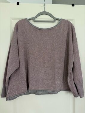 Victoria's Secret Shimmery Dusty Mauve boxy Long Sleeve Pullover w V neck back.